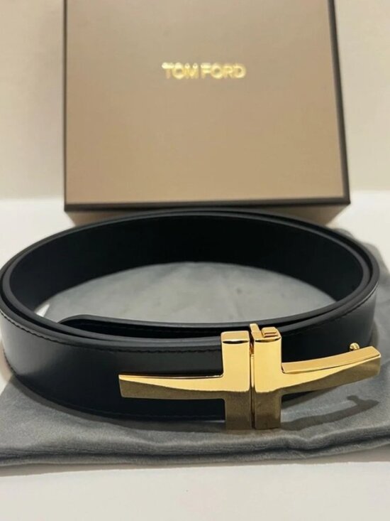 Tom Ford Other - Tom Ford Smooth Leather TT Belt Gold T Buckle Size W/ Box & Dust Bag 36' Waist